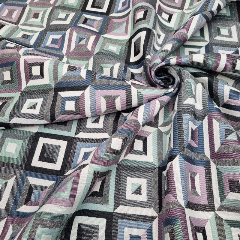 Tessuto Arredo Jacquard H 140 cm - GEOMETRICO ROMBO BLU