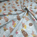 Baumwollstoff - KANINCHEN, EULEN UND IGEL H 140 cm