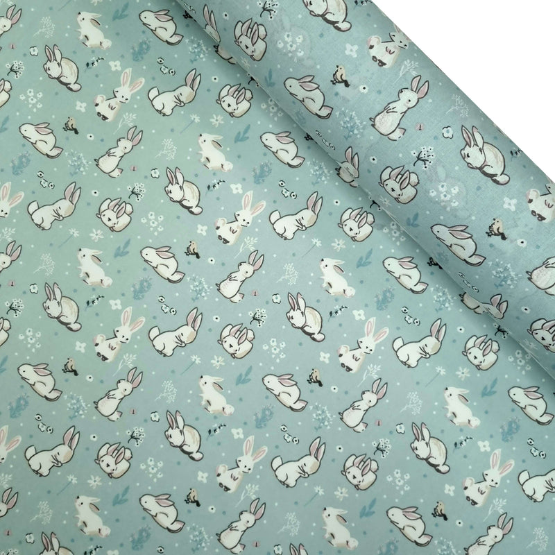 Tessuto Cotone H 150 cm - CONIGLIETTI/AZZURRO