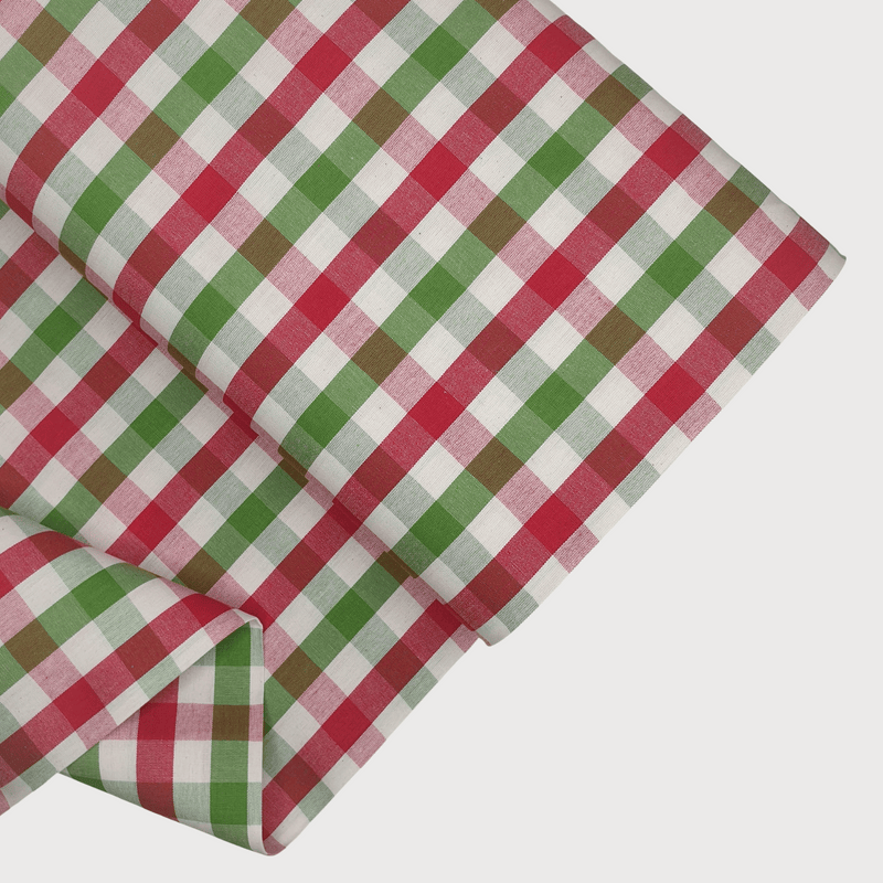 Baumwollstoff – HELLROT/WIESENGRÜN, QUADRATISCH – Mindestzuschnitt oder Vielfaches von 25 x 180 cm
