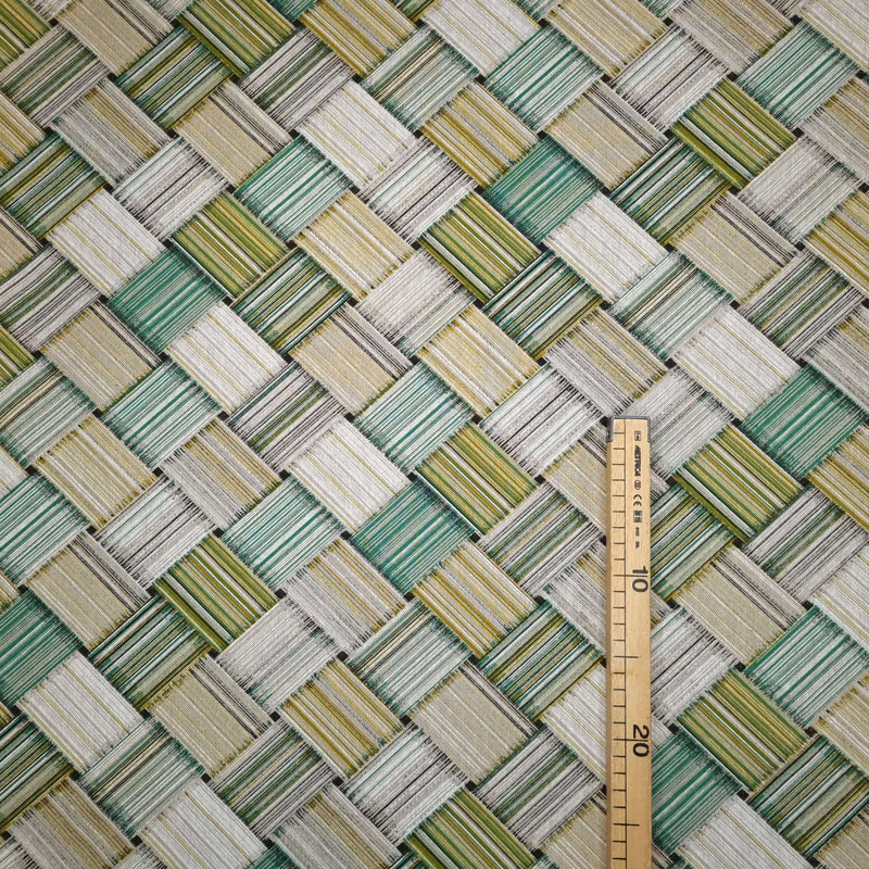 Cotone misto lino fondo grezzo H 280 cm - GEOMETRICO VERDE