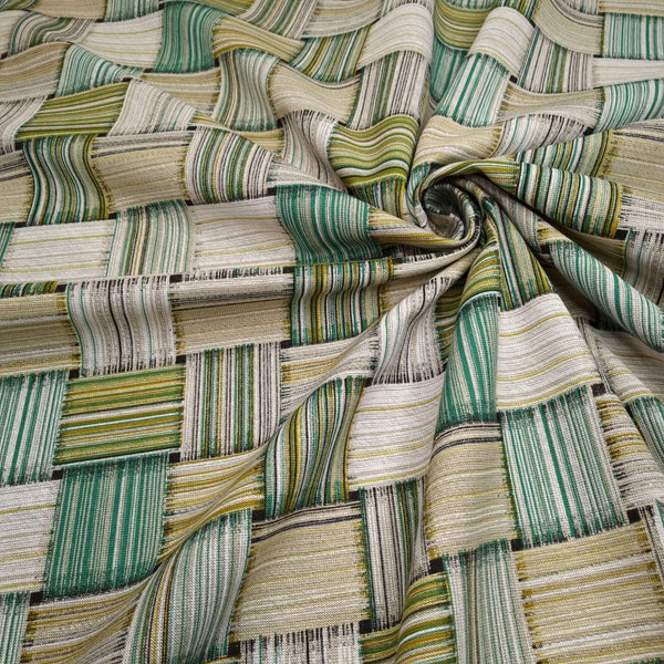 Cotone misto lino fondo grezzo H 280 cm - GEOMETRICO VERDE