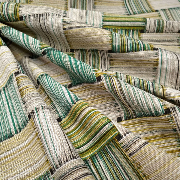 Cotone misto lino fondo grezzo H 280 cm - GEOMETRICO VERDE