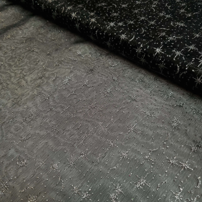 Organza H 150 cm - STERNENHIMMEL SILBER/SCHWARZ