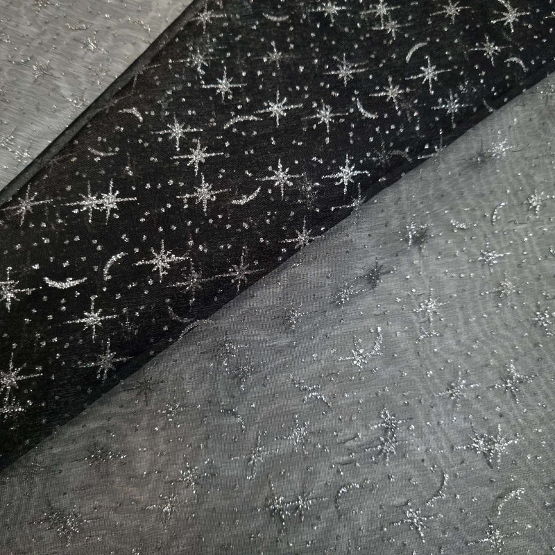 Organza H 150 cm - STERNENHIMMEL SILBER/SCHWARZ