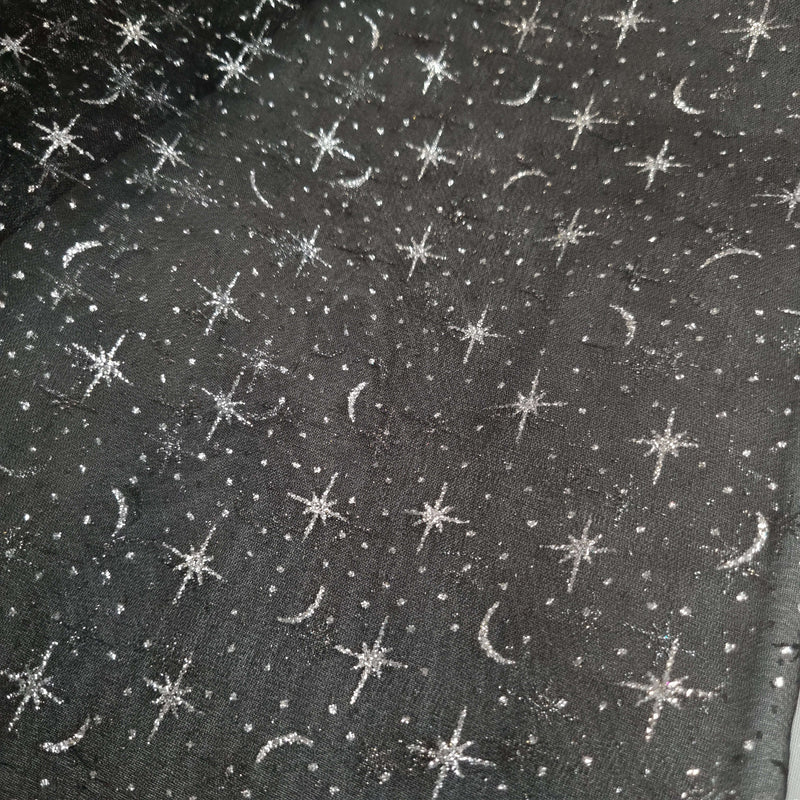 Organza H 150 cm - STERNENHIMMEL SILBER/SCHWARZ