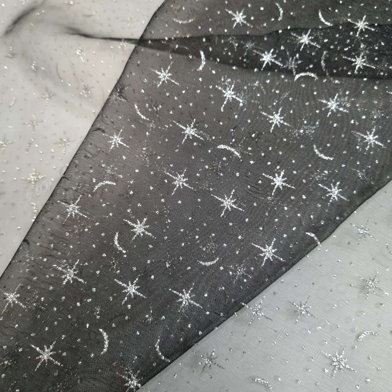 Organza H 150 cm - STERNENHIMMEL SILBER/SCHWARZ