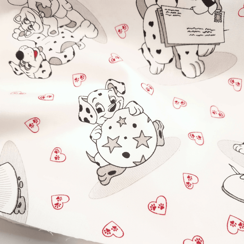 Cotone Fondo Panama H 180 cm - DALMATA E CUORICINI ROSSI