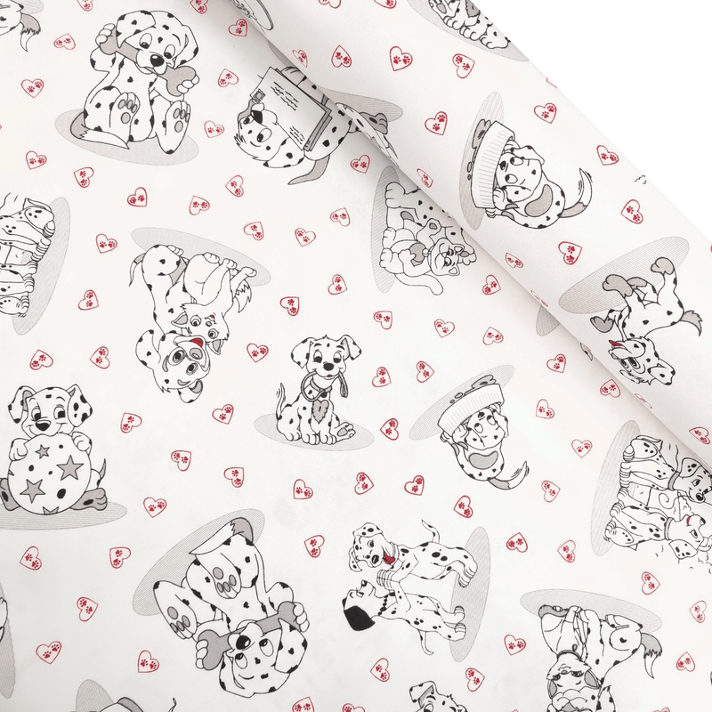 Cotone Fondo Panama H 180 cm - DALMATA E CUORICINI ROSSI