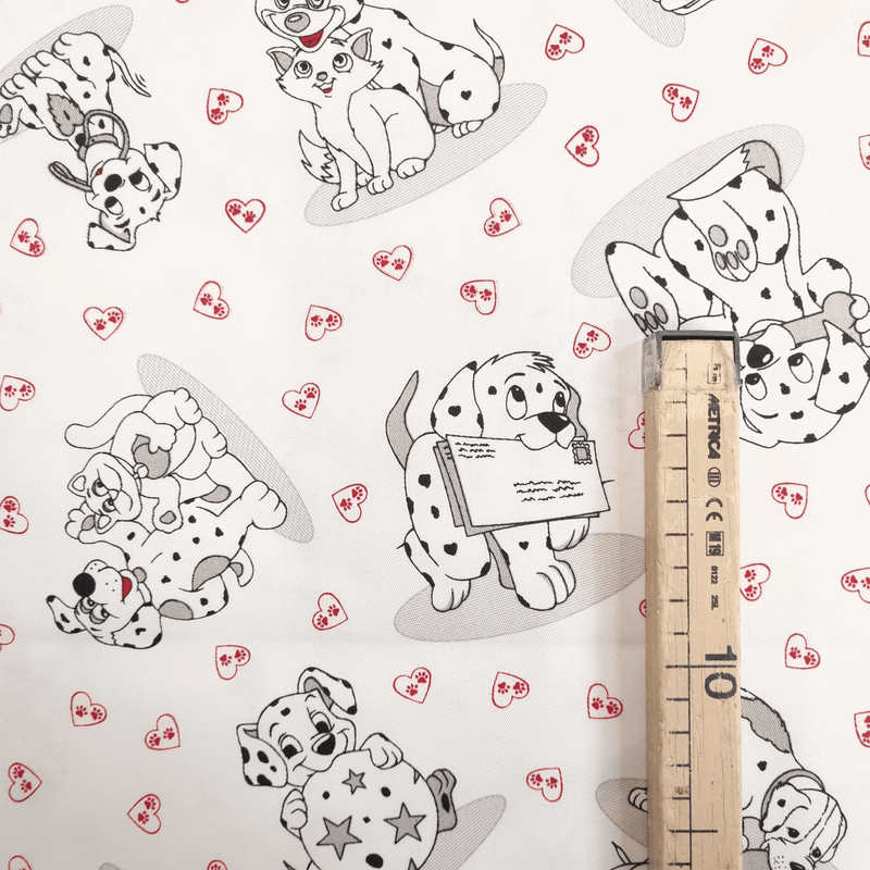 Cotone Fondo Panama H 180 cm - DALMATA E CUORICINI ROSSI