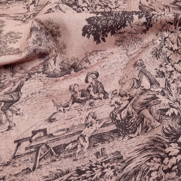 Tessuto Toile de Jouy H 280 cm - ANTRACITE/ROSA ANTICO