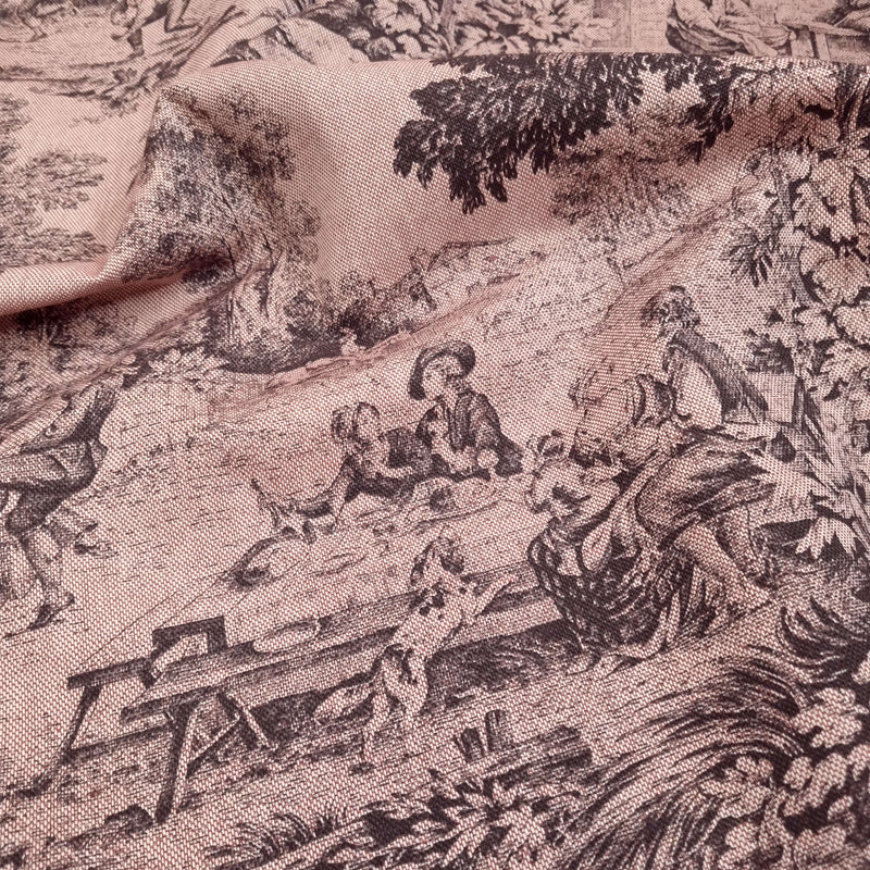 Tessuto Toile de Jouy H 280 cm - ANTRACITE/ROSA ANTICO