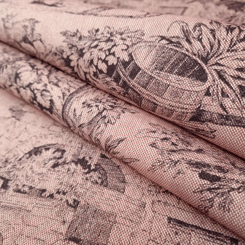 Tessuto Toile de Jouy H 280 cm - ANTRACITE/ROSA ANTICO