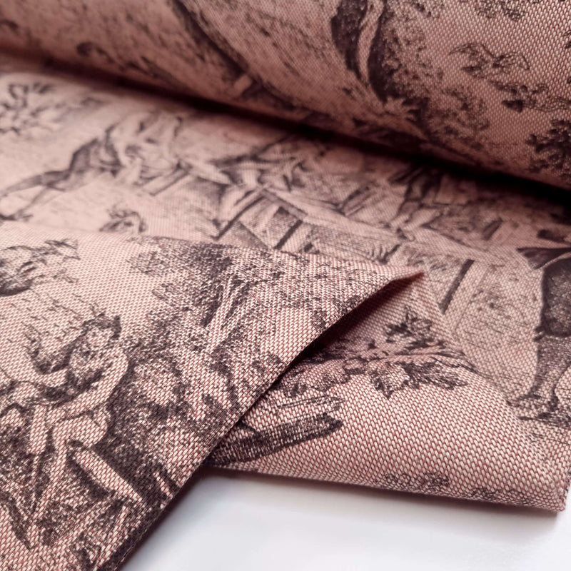 Tessuto Toile de Jouy H 280 cm - ANTRACITE/ROSA ANTICO