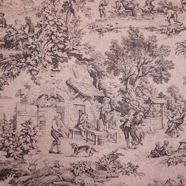 Tessuto Toile de Jouy H 280 cm - ANTRACITE/ROSA ANTICO