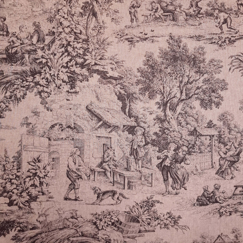 Tessuto Toile de Jouy H 280 cm - ANTRACITE/ROSA ANTICO