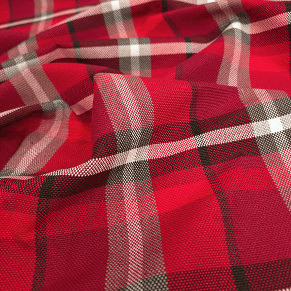 Tessuto Arredo M. Cotone H 280 cm - QUADRO ROSSO/GRIGIO