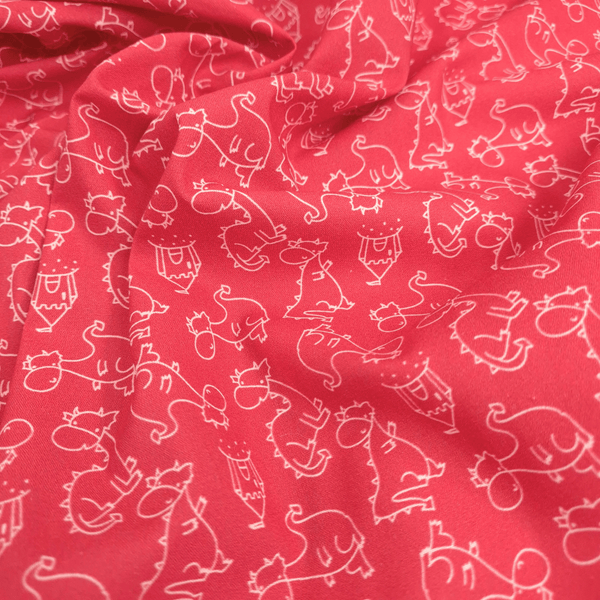 Tessuto Cotone H 150 cm - DRAGHI FONDO ROSSO