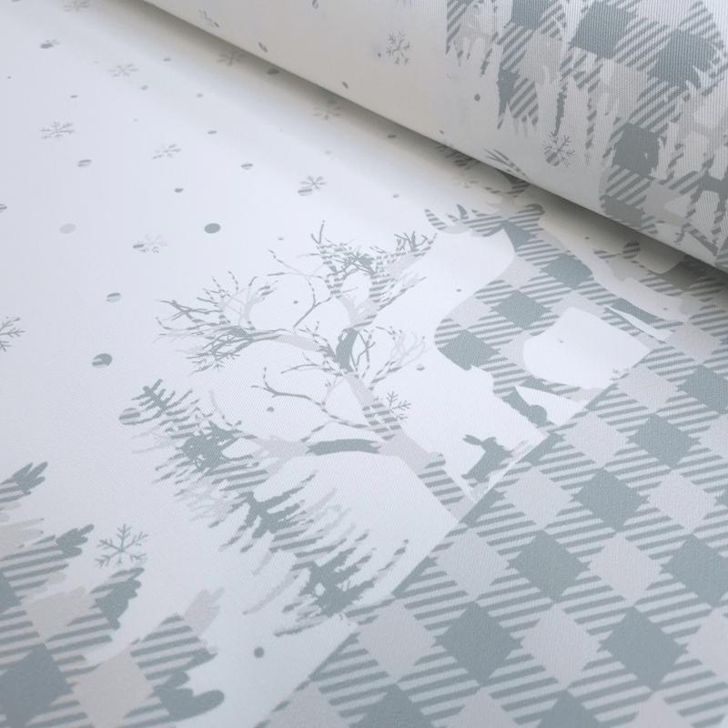 Tessuto no stiro H 150 cm - PAESAGGIO INVERNALE/SCOZZESE GRIGIO