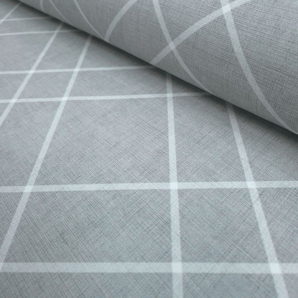 Tessuto no stiro H 150 cm - LINEE BIANCHE/GRIGIO SATURNO