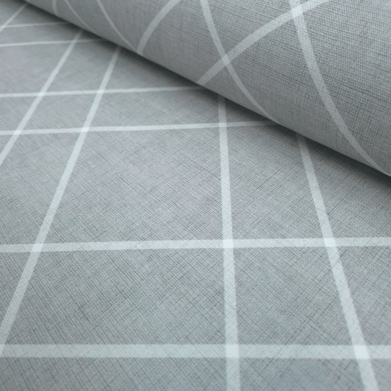 Tessuto no stiro H 150 cm - LINEE BIANCHE/GRIGIO SATURNO