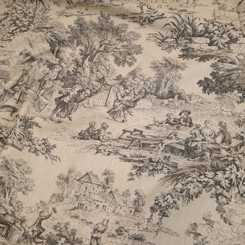 Tessuto Toile de Jouy H 280 cm - ANTRACITE/BEIGE