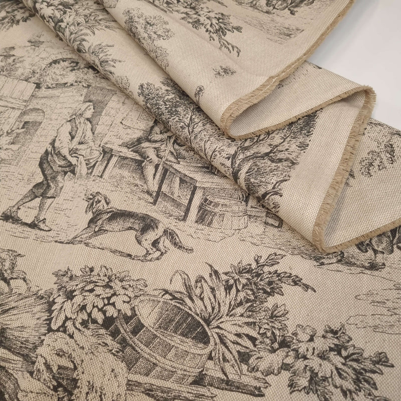 Tessuto Toile de Jouy H 280 cm - ANTRACITE/BEIGE