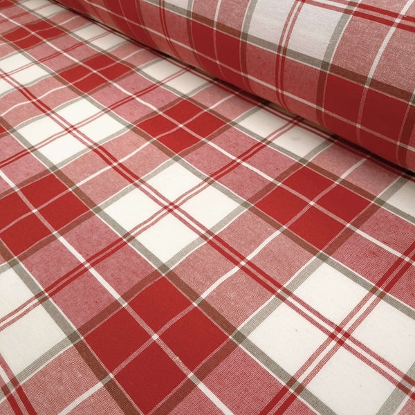 Tessuto Tirolese H 160 cm - QUADRO GRANDE TIROLESE ROSSO/CORDA