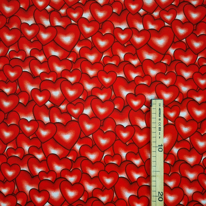 Tessuto Poliestere H 150 cm - CUORI ROSSI