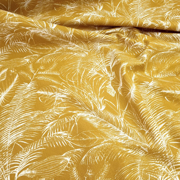 Tessuto Canvas H 140 cm - FOGLIE TROPICALI/SENAPE