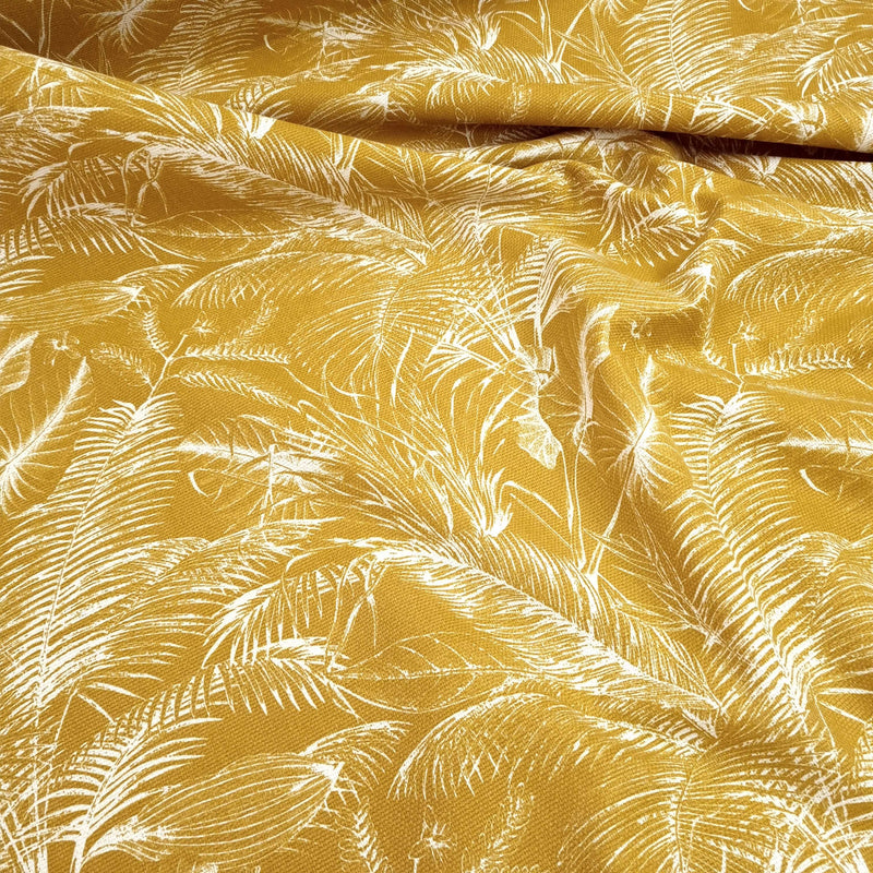 Tessuto Canvas H 140 cm - FOGLIE TROPICALI/SENAPE