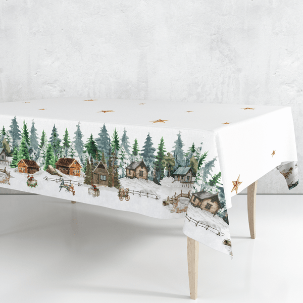 Tessuto per Tovaglie con abbassamento H 160 cm - CHALET DI MONTAGNA/STELLE ORO