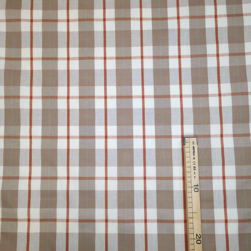Tessuto cotone tinto in filo H 180 cm - QUADRO NOCCIOLA/TEGOLA