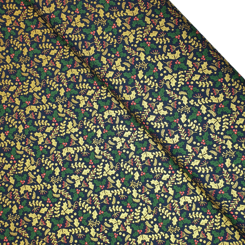 Cotone Natale H 140 cm - AGRIFOGLIO GRANDE/BLU NOTTE