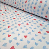 Tessuto Cotone H 150 cm - CUORI AZZURRI