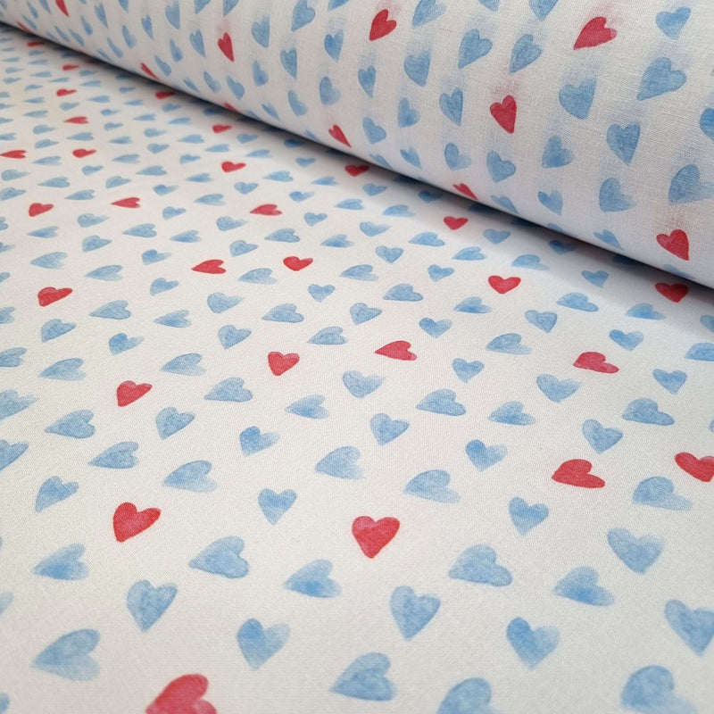 Tessuto Cotone H 150 cm - CUORI AZZURRI