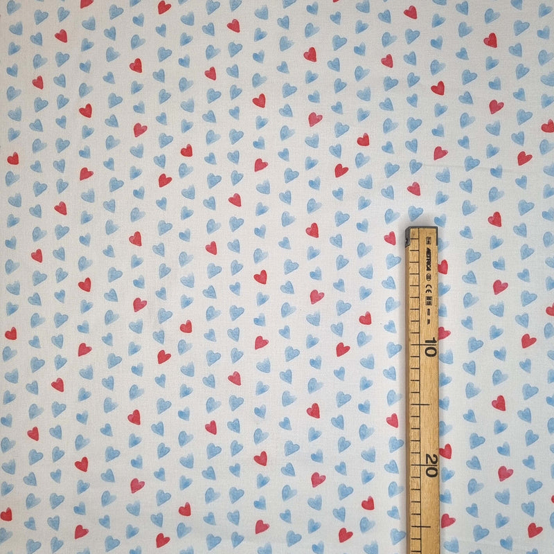 Tessuto Cotone H 150 cm - CUORI AZZURRI