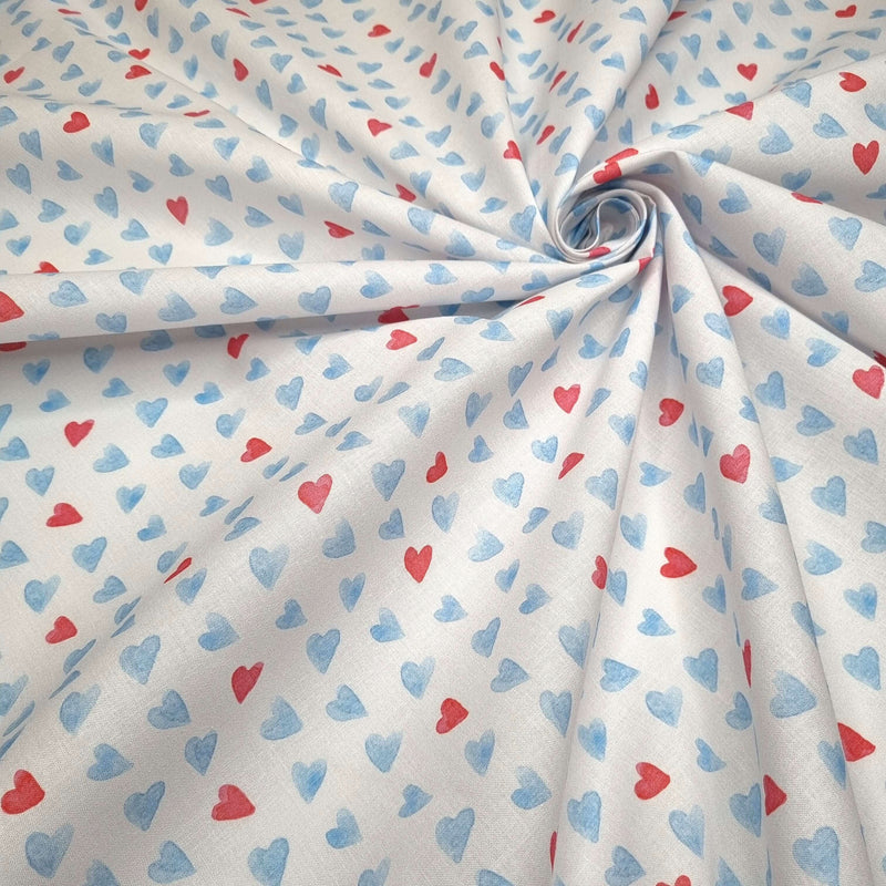 Tessuto Cotone H 150 cm - CUORI AZZURRI