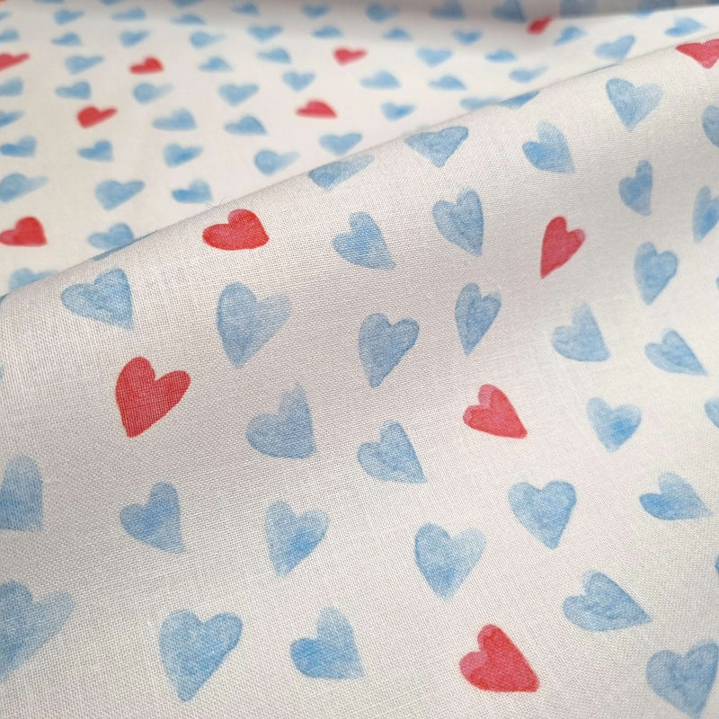 Tessuto Cotone H 150 cm - CUORI AZZURRI