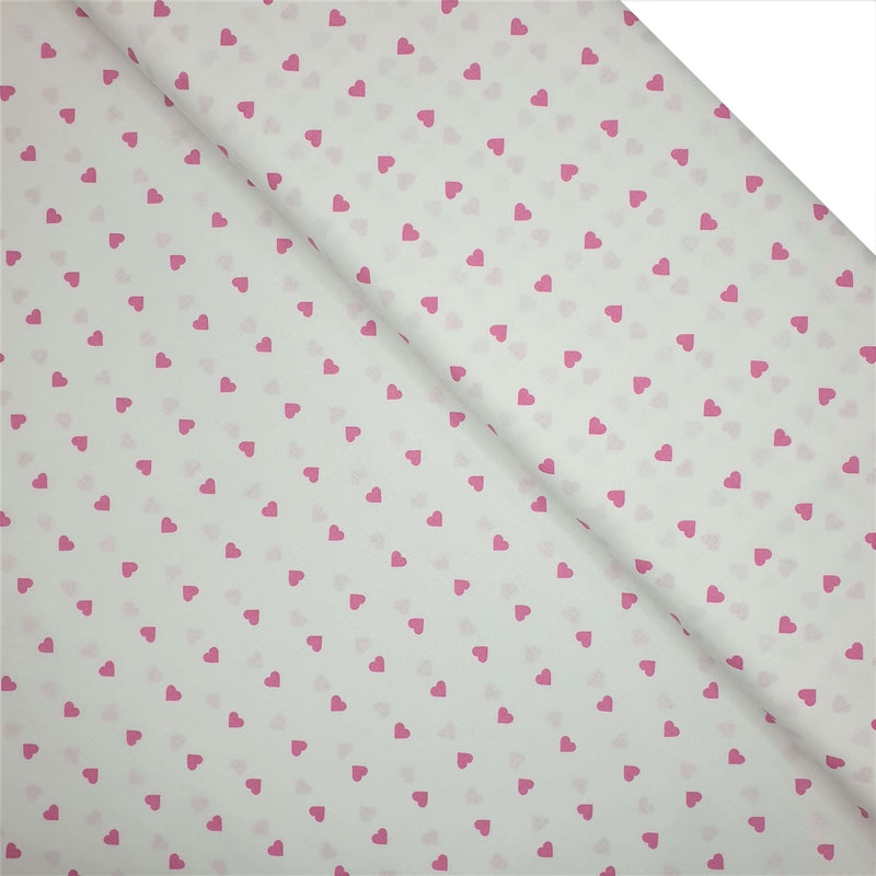 Tessuto Cotone H 140 cm - BIANCO CUORICINI ROSA