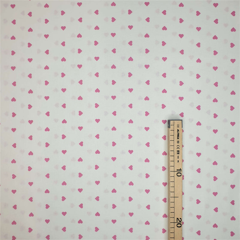Tessuto Cotone H 140 cm - BIANCO CUORICINI ROSA