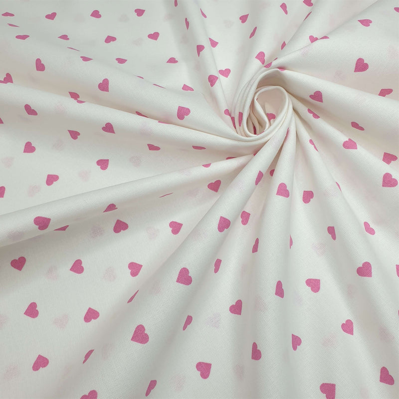 Tessuto Cotone H 140 cm - BIANCO CUORICINI ROSA