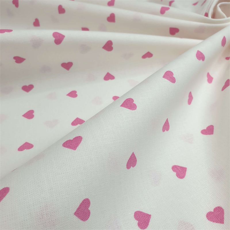 Tessuto Cotone H 140 cm - BIANCO CUORICINI ROSA