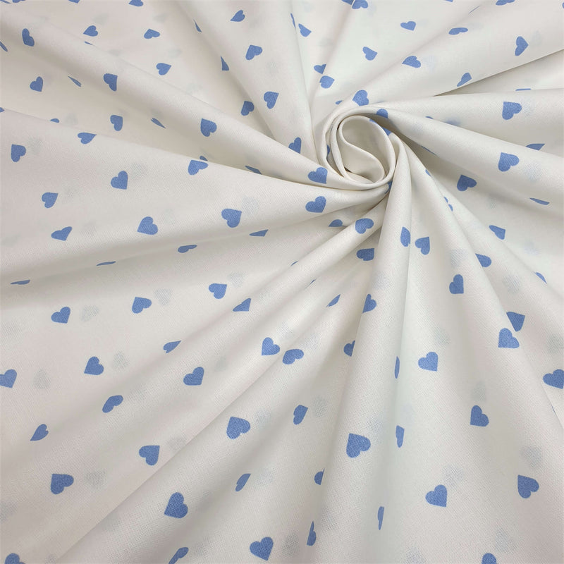 Tessuto Cotone H 140 cm - BIANCO CUORICINI AZZURRI