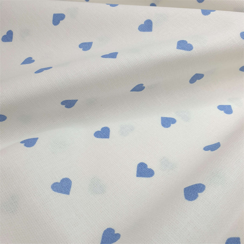 Tessuto Cotone H 140 cm - BIANCO CUORICINI AZZURRI
