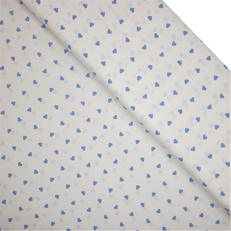 Tessuto Cotone H 140 cm - BIANCO CUORICINI AZZURRI