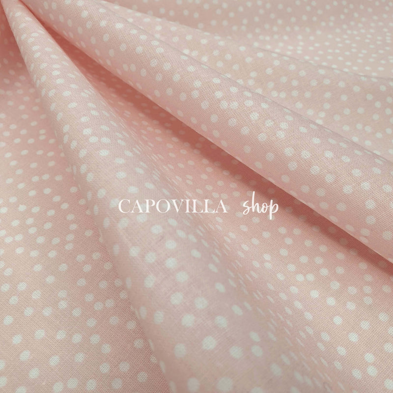 Tessuto Cotone H 140 cm - POIS BIANCHI FONDO ROSA