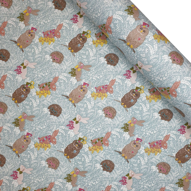 Tessuto Cotone H 140 cm - CONIGLI, GUFI E RICCI