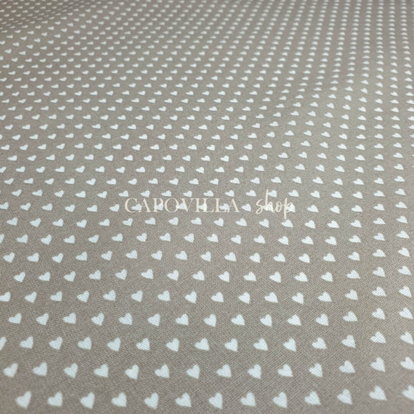 Tessuto Cotone H 140 cm - CUORICINI FONDO TORTORA