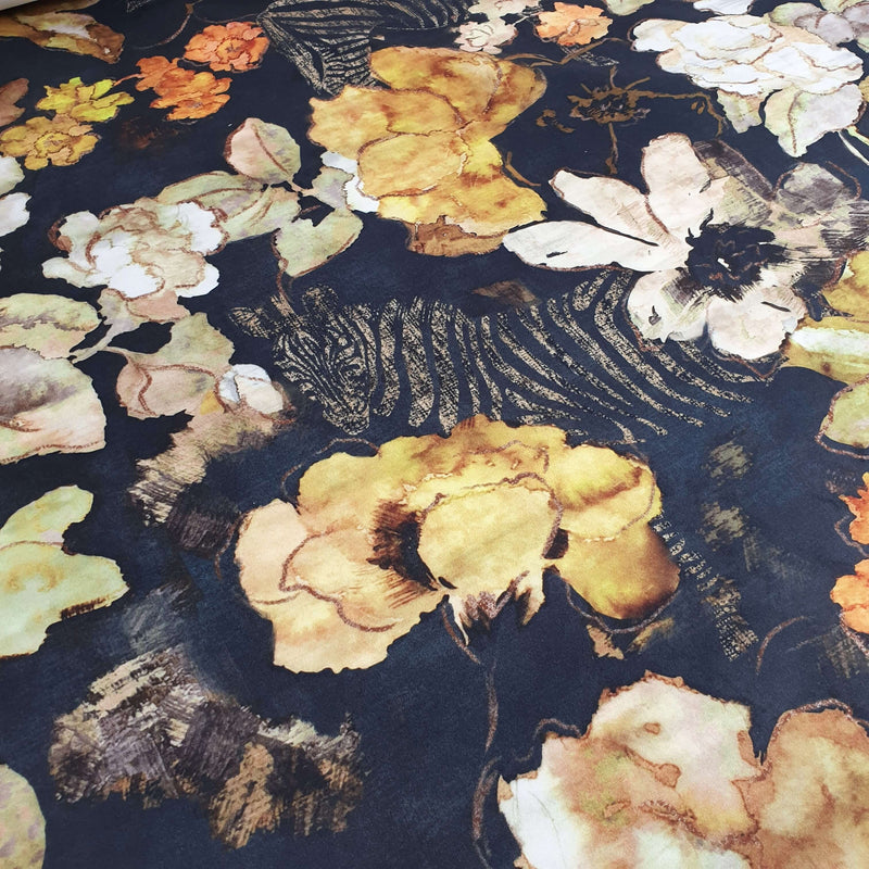 Velluto Digital H 140 cm - FIORI FONDO NERO